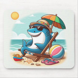 Coastal/Beach cute cartoon shark Mouse Pad