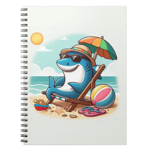 Coastal/Beach cute cartoon shark Notebook (Front)