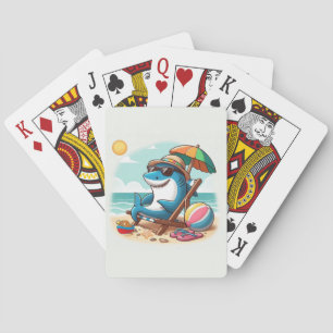 Coastal/Beach cute cartoon shark Playing Cards