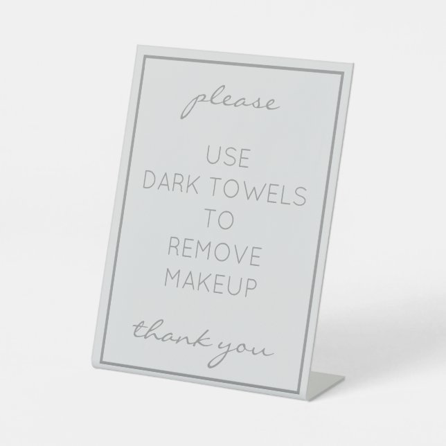 Coastal Beach Grey Makeup Towel Counter Sign (Front)