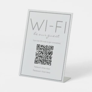Coastal Beach Grey Wi-Fi QR Code Guest Table Sign