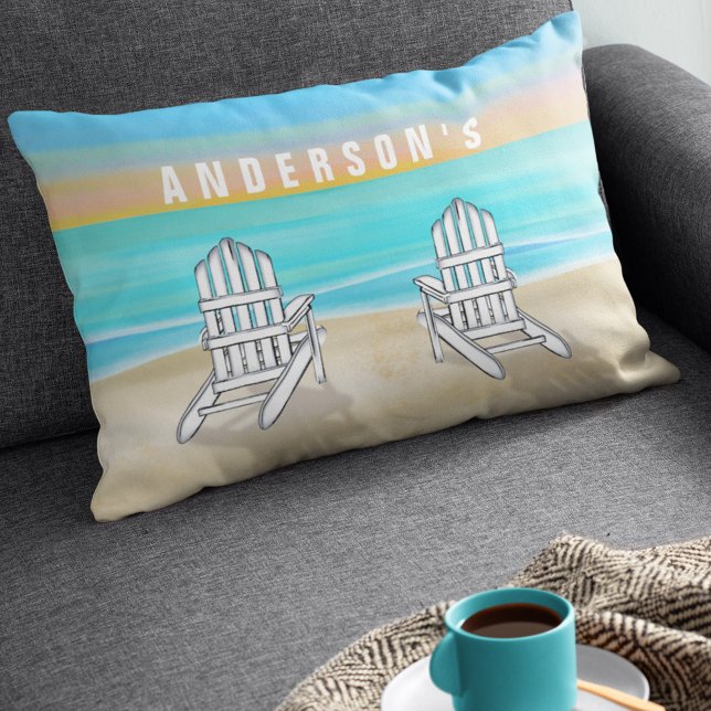 Coastal Beach House Family Name Custom Lumbar Cushion (Creator Uploaded)