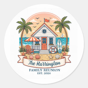 Coastal Beach House Family Reunion  Classic Round Sticker