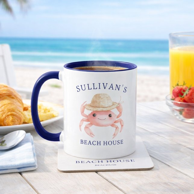 Coastal Beach House Pink Crab Family Name Coffee Mug (Creator Uploaded)