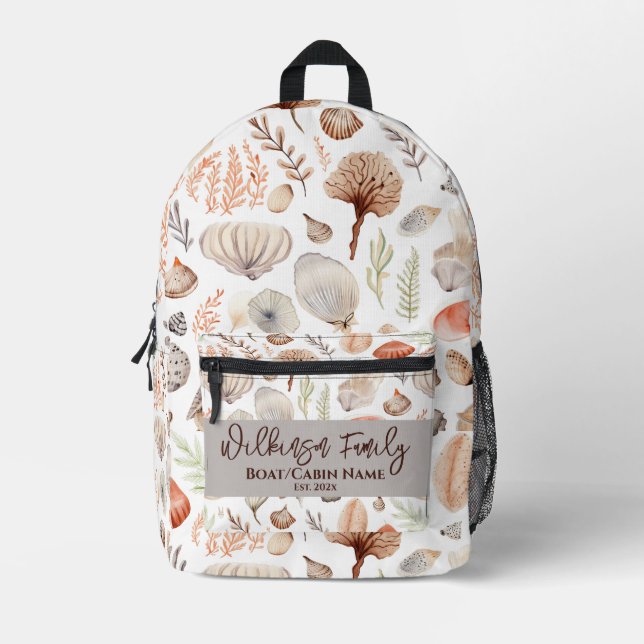 Coastal Beach House Seaside Shells Printed Backpack (Front)