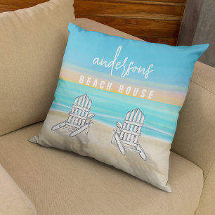 Coastal Beach House Watercolor Custom Cushion
