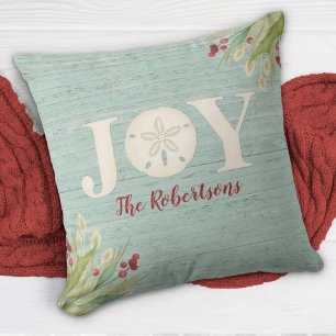 Coastal Beach Joy Christmas Throw Pillow
