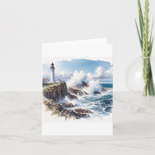 Coastal Beach Lighthouse Thank You Card (Front)