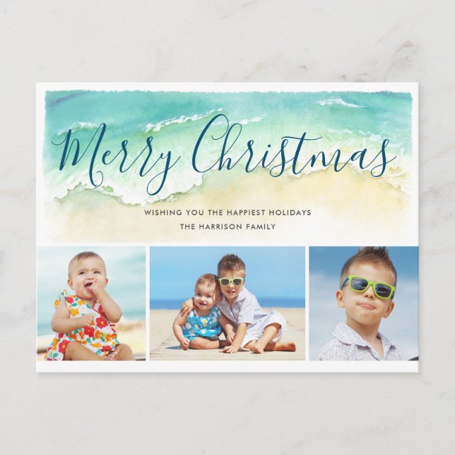 Coastal Beach Merry Christmas Photo Holiday Postcard (Front)