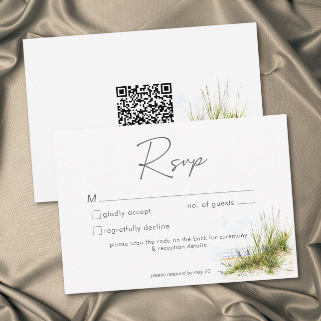 Coastal Beach Modern Watercolor Wedding QR RSVP Card (Coastal Beach Modern Watercolor Wedding QR RSVP Card)