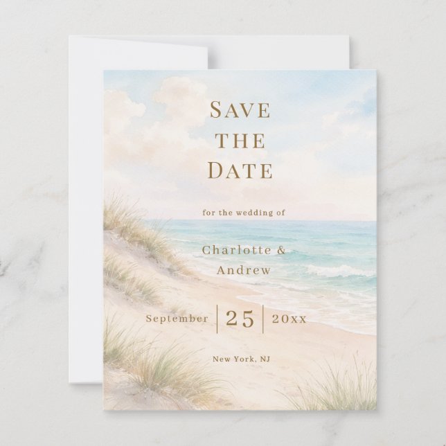 Coastal beach modern wedding Save the Date card (Front)