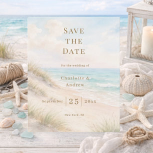 Coastal beach modern wedding Save the Date card