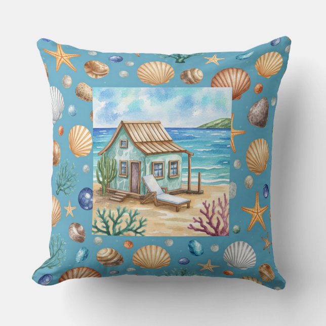 Coastal Beach Mug & Pillow - Seashells Starfish Co (Front)