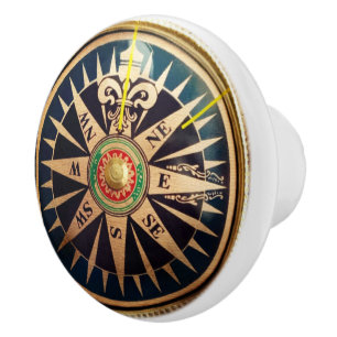 coastal beach nautical antique compass ceramic knob