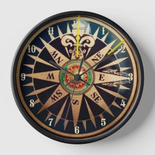 coastal beach nautical antique compass clock