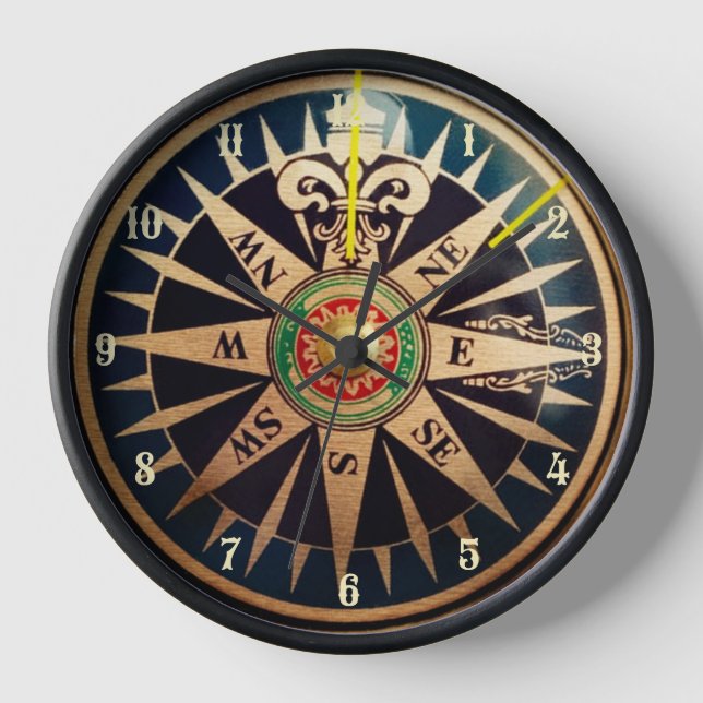coastal beach nautical antique compass clock (Front)