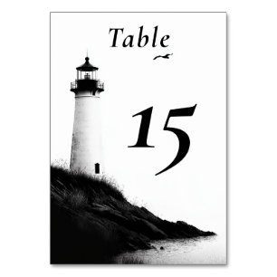 Coastal Beach Nautical Lighthouse Wedding Table Number