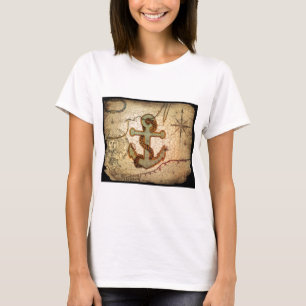 Coastal Beach Nautical Map vintage Anchor T-Shirt