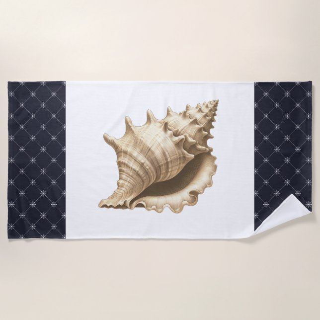 Coastal/beach/nautical seashell  beach towel (Front)
