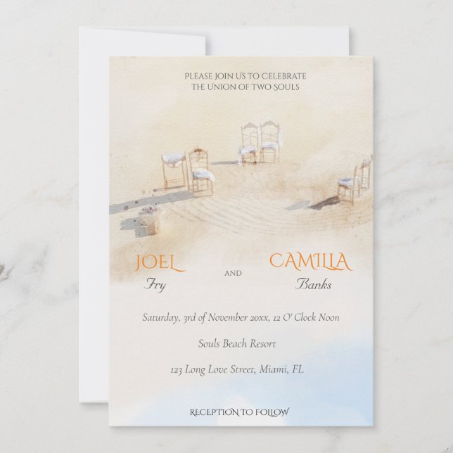 Coastal Beach Ocean Watercolor Wedding Invitation (Front)