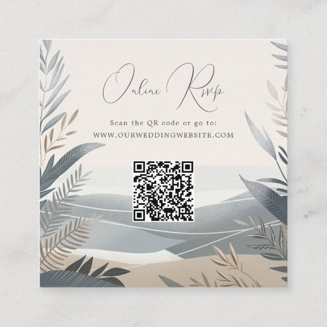 Coastal beach online rsvp square business card (Back)
