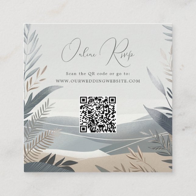 Coastal beach online rsvp square business card (Back)