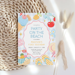 Coastal Beach Pastel Doodle Girls Birthday Invitation