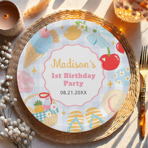 Coastal Beach Pastel Doodle Girls Birthday Paper Plate