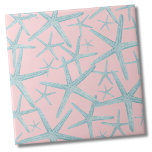 Coastal Beach Pattern Ceramic Tile<br><div class="desc">A cute and trendy blush pink and teal coastal beach pattern with starfish. Change out the background colour if you'd like! Whether you want to use this tile as a little coaster or trivet for a drink or plate... or you want to go big with a kitchen backsplash, or bathroom...</div>