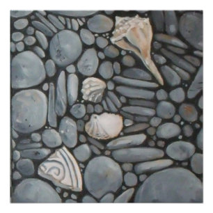 Coastal Beach Pebbles and Shells Painting Print
