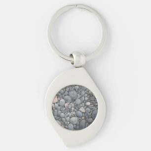 Coastal Beach Pebbles and Shells Painting Print Key Ring