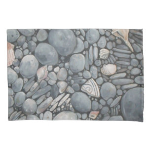 Coastal Beach Pebbles and Shells Painting Print Pillowcase