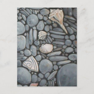 Coastal Beach Pebbles and Shells Painting Print Postcard