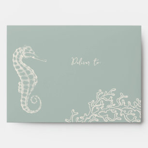 Coastal beach sage green tan destination wedding  envelope