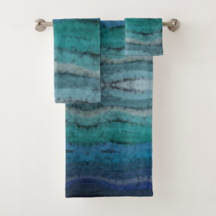 Coastal Beach Salty Waves On Black Bath Towel Set