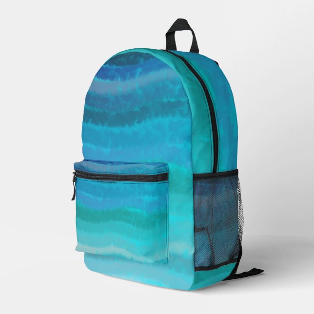 Coastal Beach Salty Waves On Turquoise  Printed Backpack (Back Corner Right)