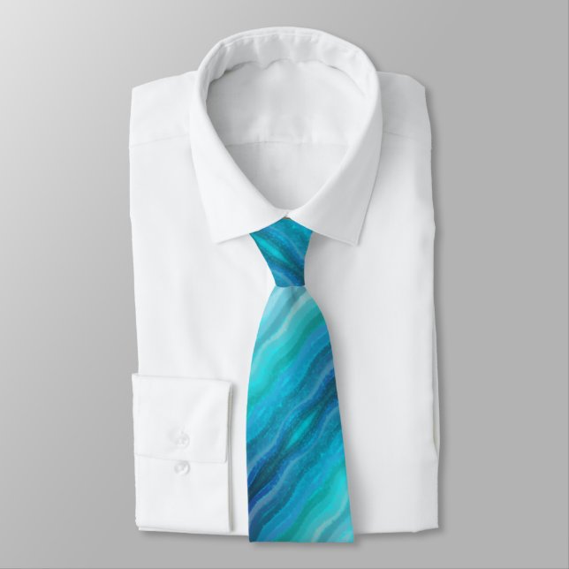 Coastal Beach Salty Waves On Turquoise  Tie (Tied)