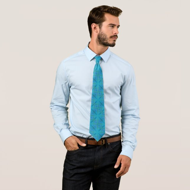Coastal Beach Salty Waves Pattern On Turquoise  Tie (In Situ)