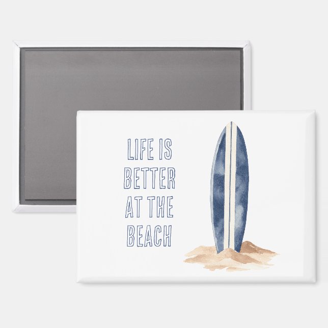 Coastal Beach Sand Blue White Surf Board Magnet (Front/Back)