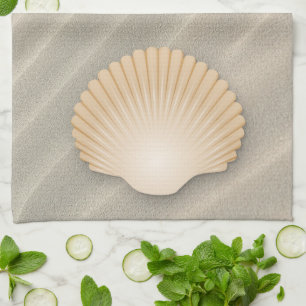 Coastal Beach Sand & Tan Seashell Tea Towel