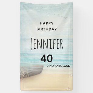 Coastal Beach Scene 40th Birthday Banner