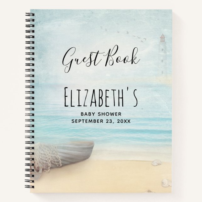 Coastal Beach Scene Baby Shower Guest Book (Front)