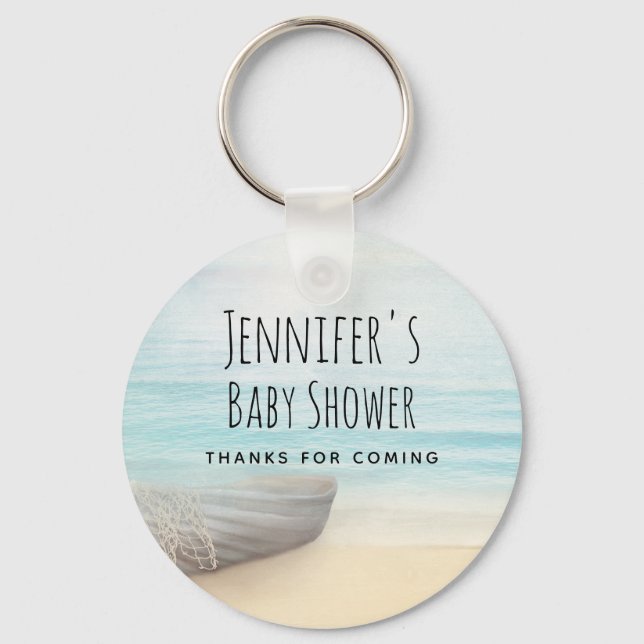 Coastal Beach Scene Nautical Baby Shower Thanks Key Ring (Front)