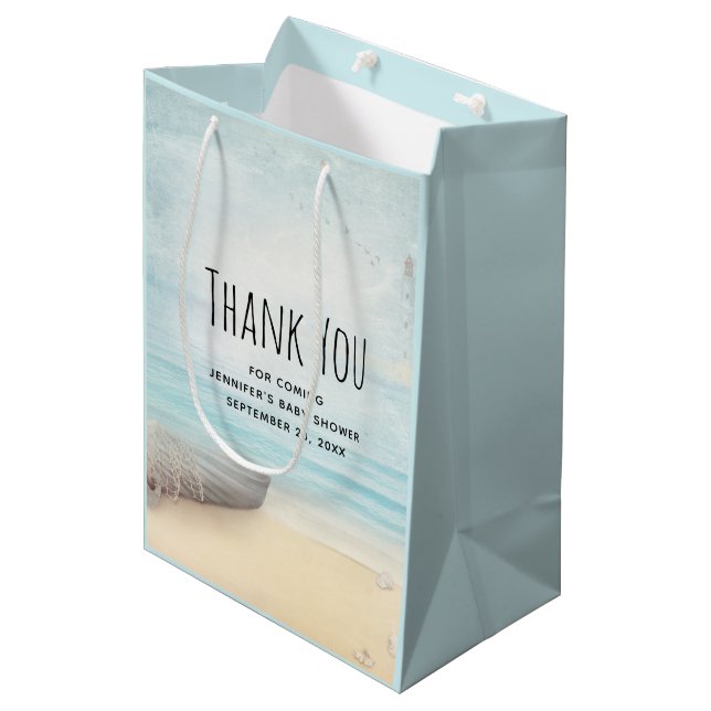 Coastal Beach Scene Nautical Theme Party Thanks Medium Gift Bag (Front Angled)