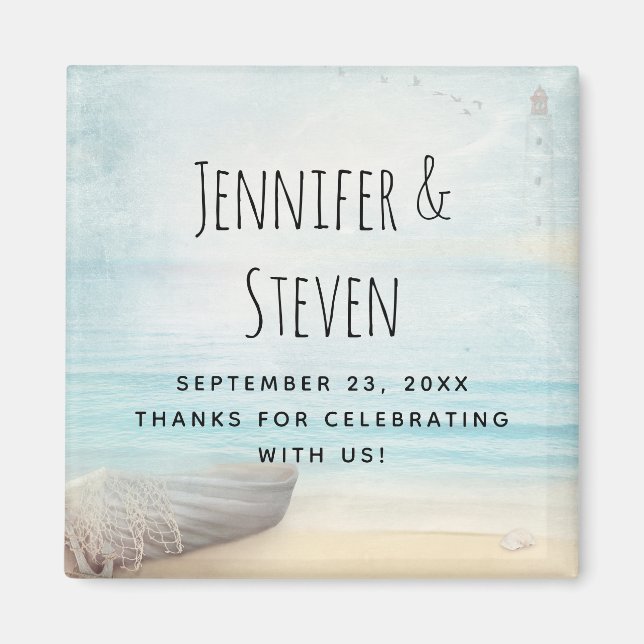 Coastal Beach Scene Nautical Wedding Thanks Magnet (Front)