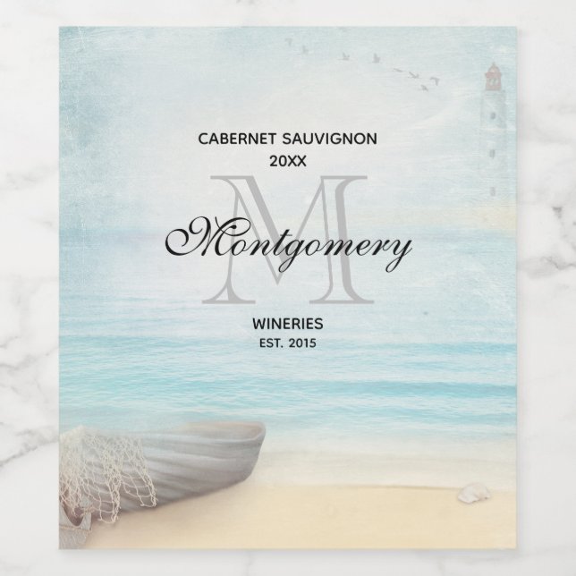 Coastal Beach Scene Nautical Wine Making Label (Single Label)