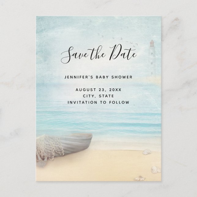 Coastal Beach Scene Save the Date Invitation Postcard (Front)