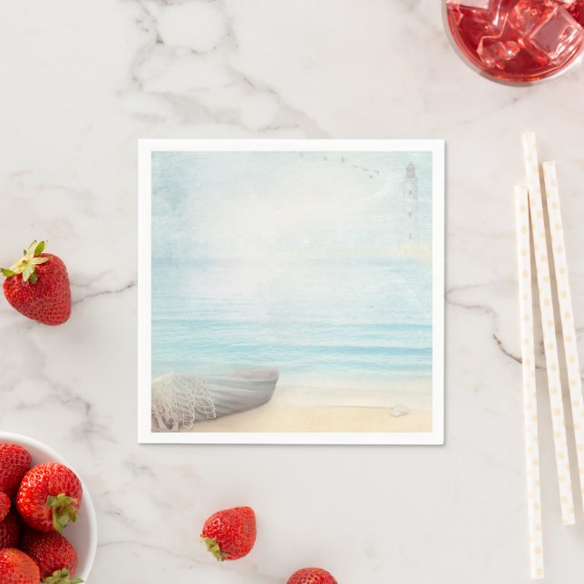 Coastal Beach Scene with a Fishing Boat Napkin (Insitu)