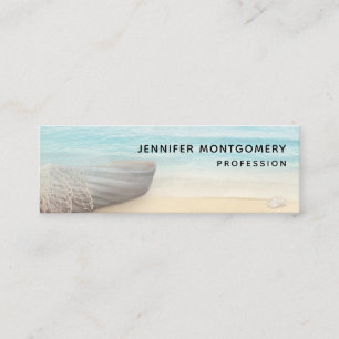 Coastal Beach Scene with Wood Rowboat Mini Busines Business Card