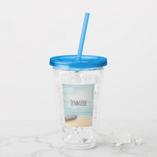 Coastal Beach Scene with Wooden Rowboat Acrylic Tumbler
